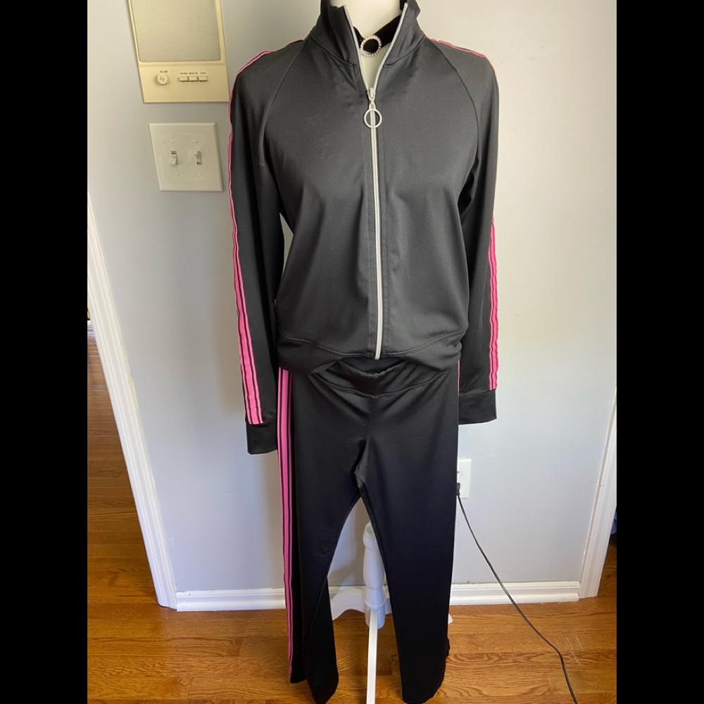 Black with pink strips track suit